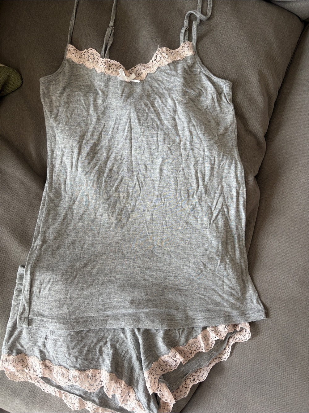 Honeydew Intimates Grey Cami & Blush Lace Trim Shorts Pajama Set